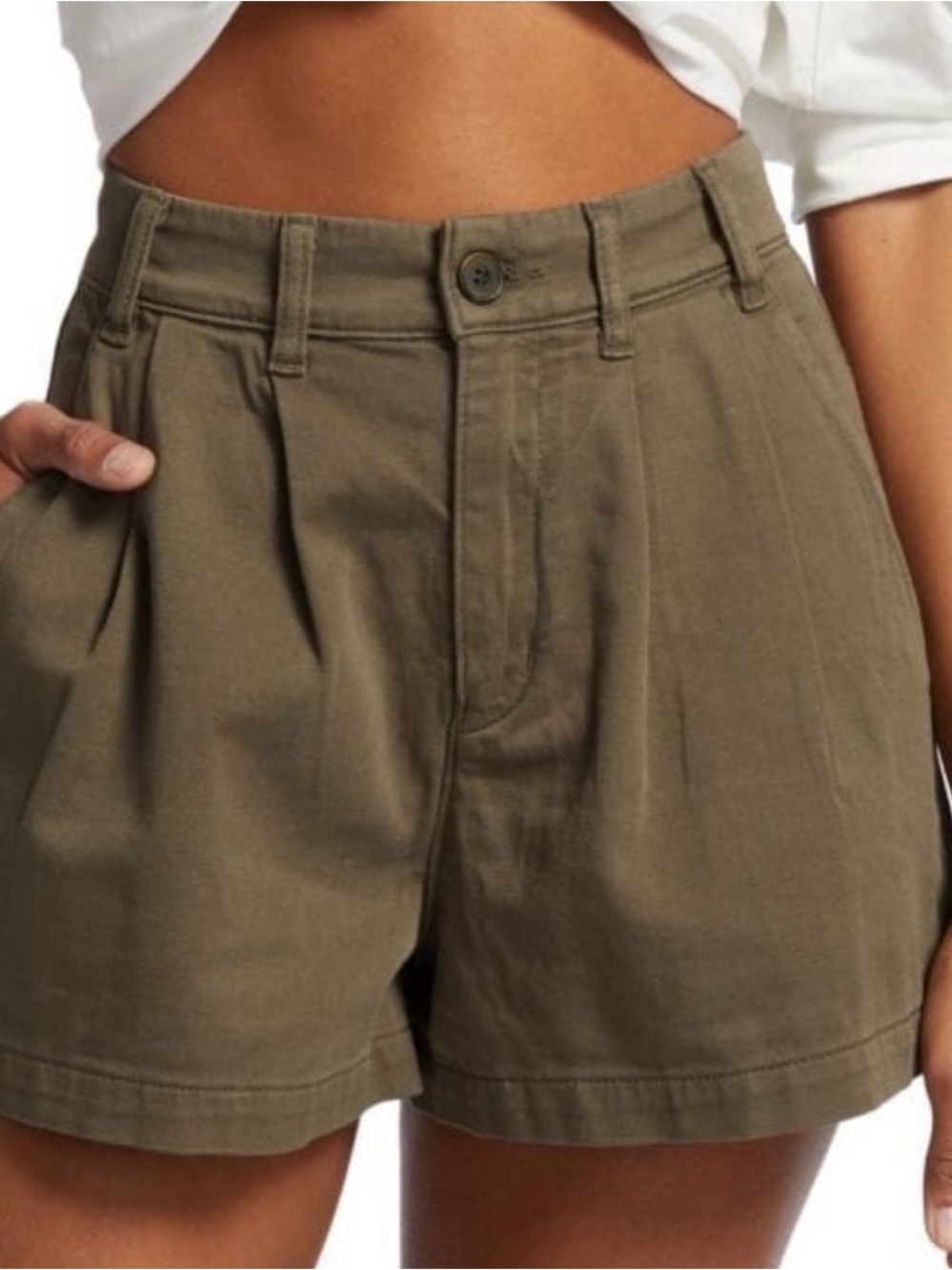 Free People Olive High-Waist Pleated Shorts
